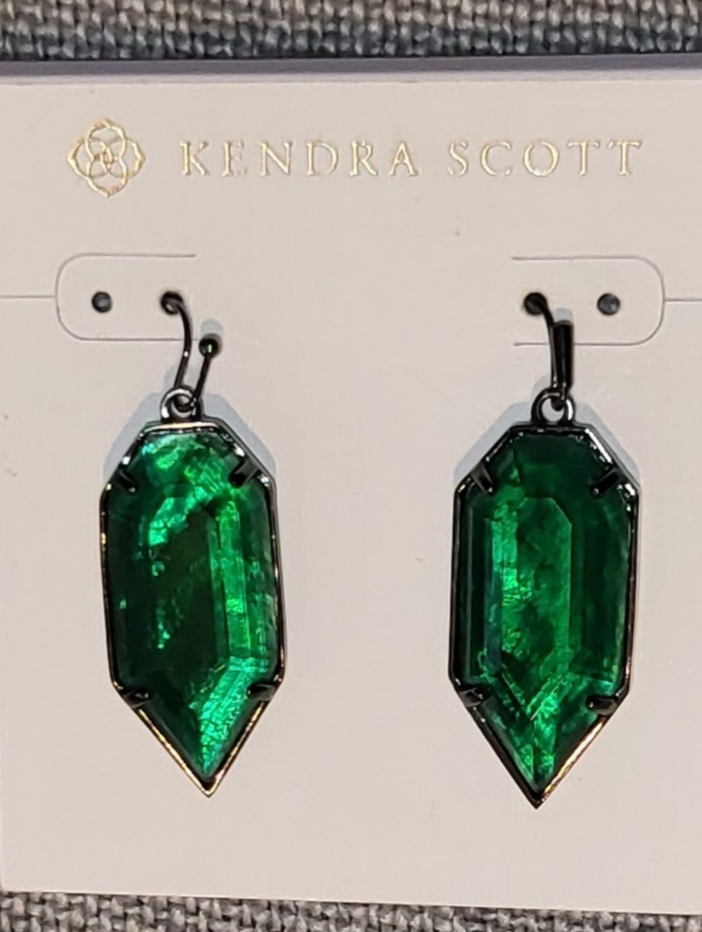 Kendra Scott Vintage "Palmer" Drop Earrings In Emerald Green and Gunmetal